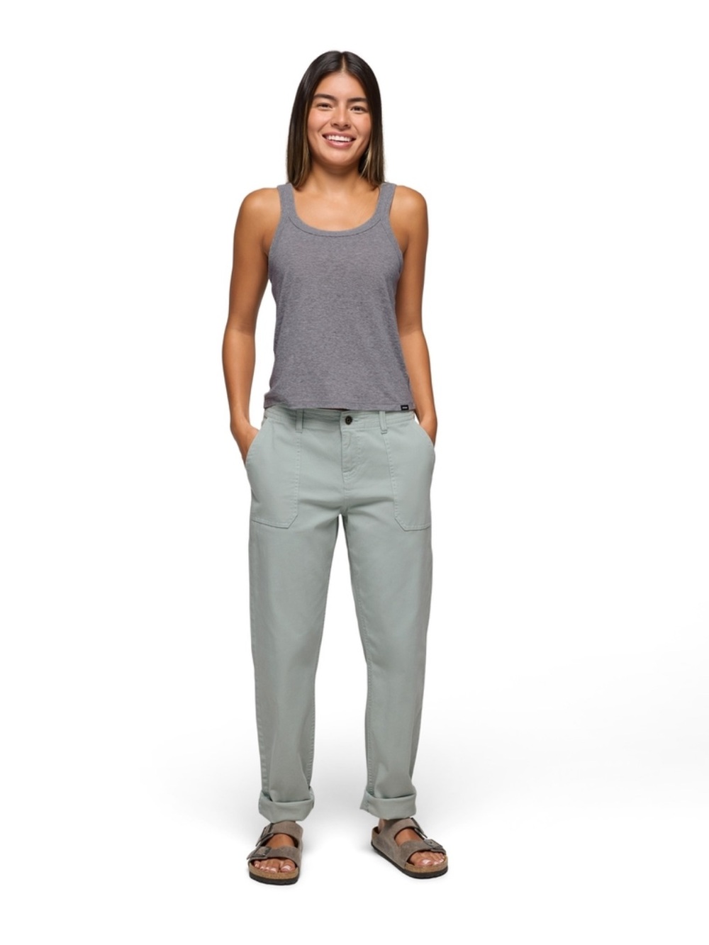 Prana Sancho Boyfriend Pant in Sage Green Relaxed Fit MR Stretch Organic Size 10